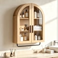 thumbnail image 1 of Ktaxon Arched Bathroom Medicine Cabinet, Wall Mounted Storage Cabinet with Double Glass Doors, Towel Bar & Adjustable Shelf, for Bathroom, Entryway and Kitchen, Oak, 1 of 17