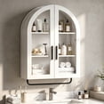 thumbnail image 1 of Ktaxon Arched Bathroom Medicine Cabinet, Wall Mounted Storage Cabinet with Double Glass Doors, Towel Bar & Adjustable Shelf, for Bathroom, Entryway and Kitchen, Washed White, 1 of 17