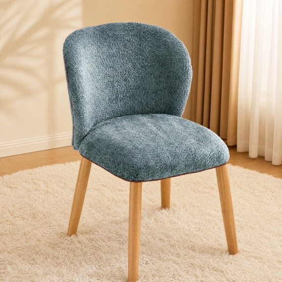 Ktaxon Armless Chenille Accent Chair, Modern Vanity Chair with Solid Wood Legs, Ergonomic Curved Back Leisure Chair for Bedroom Study Dressing Room Blue