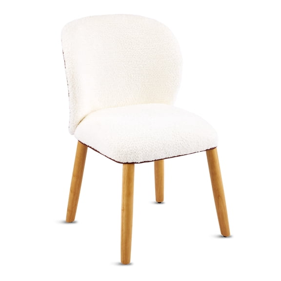 Ktaxon Armless Chenille Accent Chair, Modern Vanity Chair with Solid Wood Legs, Ergonomic Curved Back Leisure Chair for Bedroom Study Dressing Room White