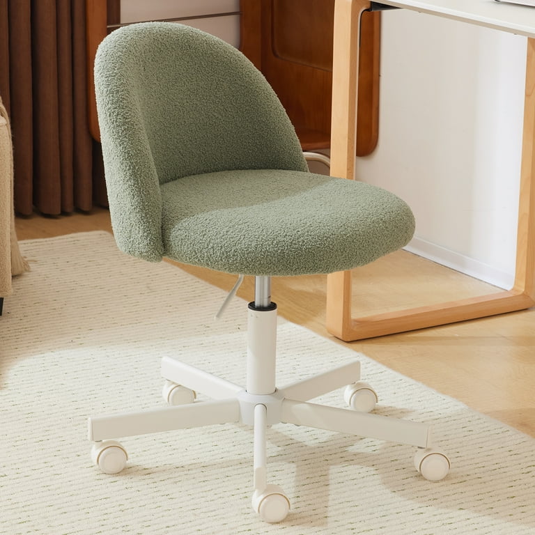 Ktaxon Green Velvet Swivel Chair, Armless, Mid Back, Rolling