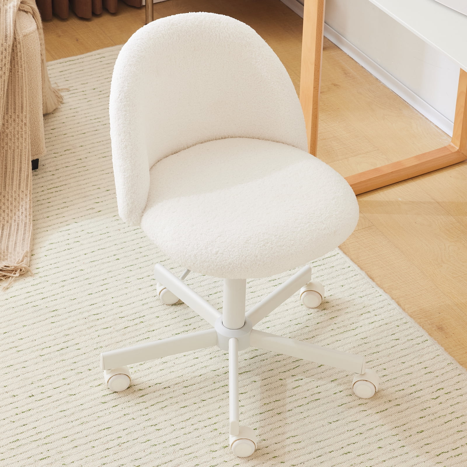 Ktaxon Armless Home Office Desk Chair, Teddy Velvet Swivel Vanity