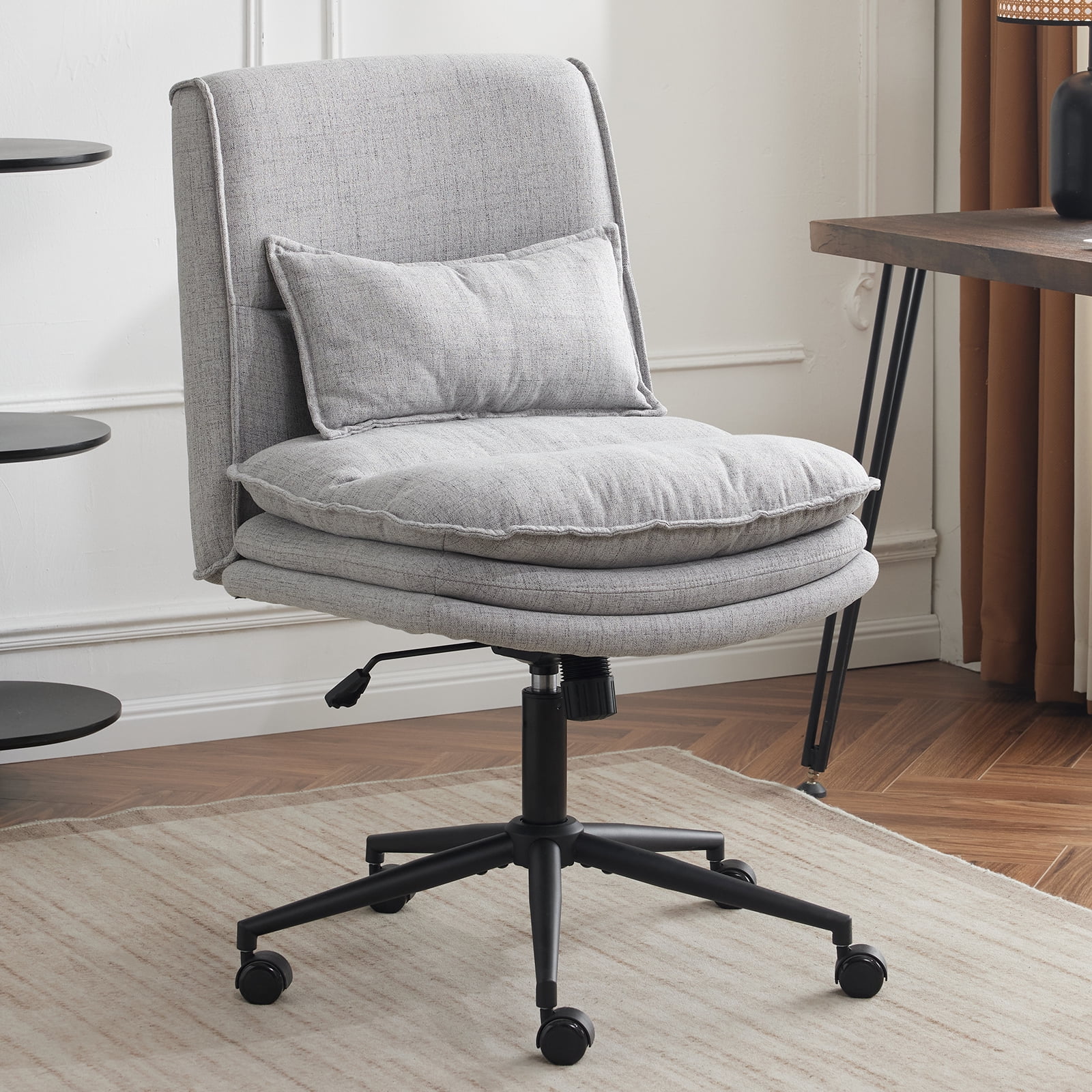 Ktaxon Armless Office Chair Linen Fabric Study Chair Adjustable Swivel