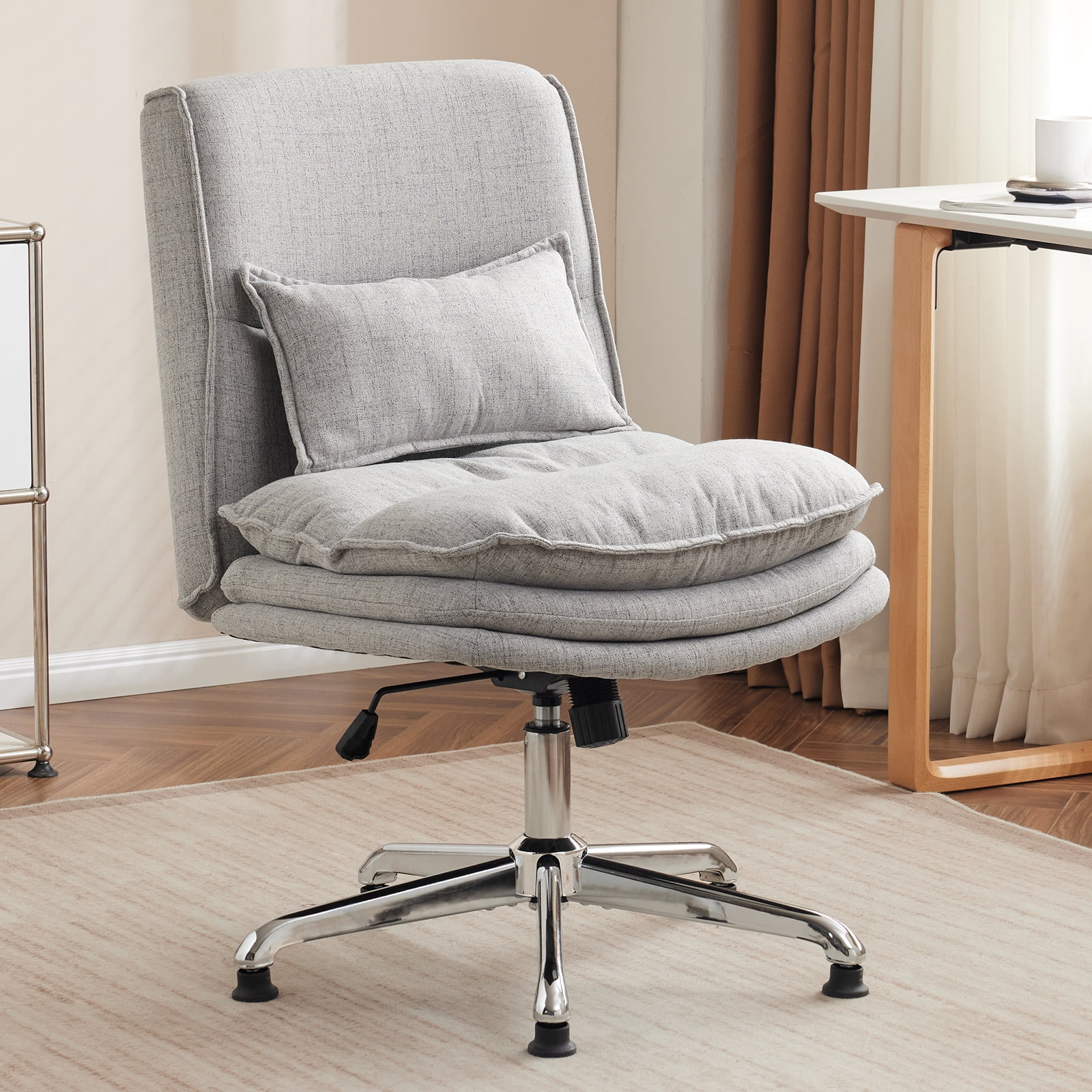 Ktaxon Armless Office Chair Linen Fabric Study Chair Adjustable Swivel