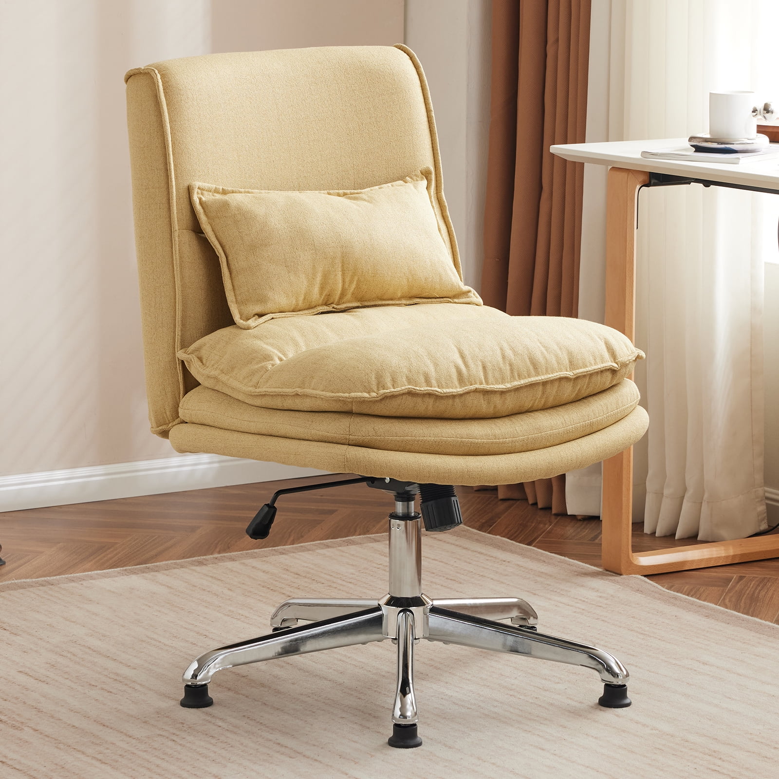 Ktaxon Armless Office Chair Linen Fabric Study Chair Adjustable Swivel