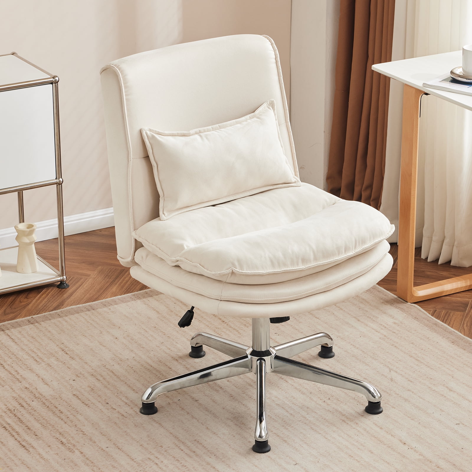Ktaxon Armless Office Chair Microfiber Study Chair Adjustable Swivel Vanity Chair with Ergonomic Backrests for Conference and Home Beige
