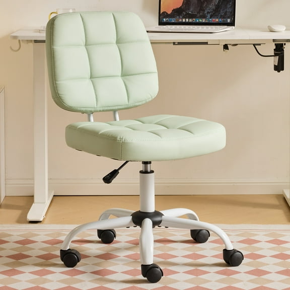 Ktaxon Armless Office Chair with Star Base PU Swivel Task Chair with 9-Grid Design for Study Room or Dressing Area Green