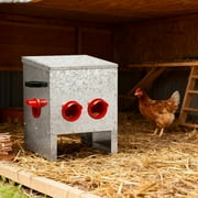 Ktaxon Automatic Chicken Feeder, 4-Port Galvanized Metal Poultry Feeder with Rodent Proof Lid, Red & Silver
