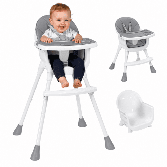 Ktaxon Baby High Chair, Convertible 3 in 1 High Chairs for Babies and Toddlers, Baby Highchair with 5-Point Safety Harness, Adjustable Height & Dining Tray, Gray