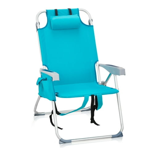 Ktaxon Backpack Beach Chair, 5-Position Protable  Beach Chair, Light-Weight Foldable Camping Chair with Back Storage Bag & Cooler Pouch and Side Bags for Beach Poolside (Tall, Mint Green)
