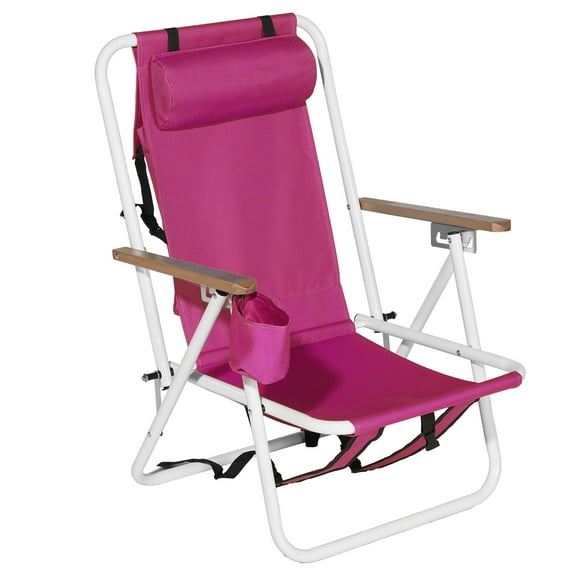 Ktaxon Backpack Beach Chair, Outdoor 4-Level Adjustable Folding Chair, Removable Headrest, Oxford Cloth,Pink
