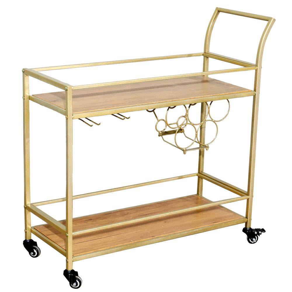 Ktaxon Home Apartment Bar Serving Cart, Sturdy Gold Wine Cart with