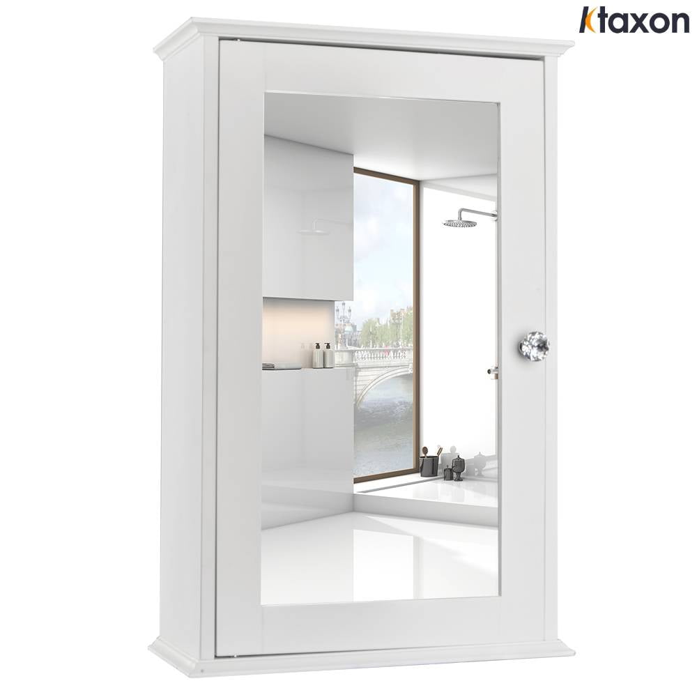 Ktaxon Bathroom Cabinet Wall Mount Mirrored Medicine Cabinet Storage Organizer with Single Door and Adjustable Shelves White