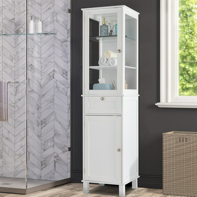 Ktaxon Bathroom Cabinet Wooden Linen Tower Narrow Tall Storage Cabinet ...