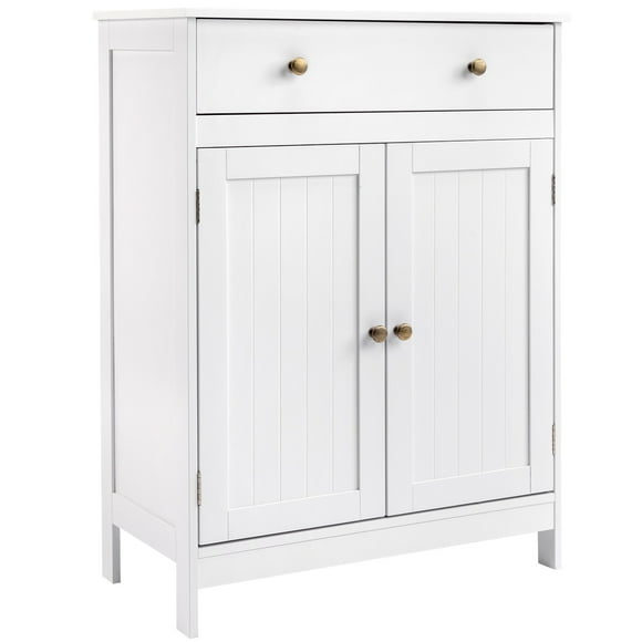 Ktaxon Bathroom Floor Cabinet, Freestanding Storage Cupboard w/ Drawer and 2 Doors, MDF White