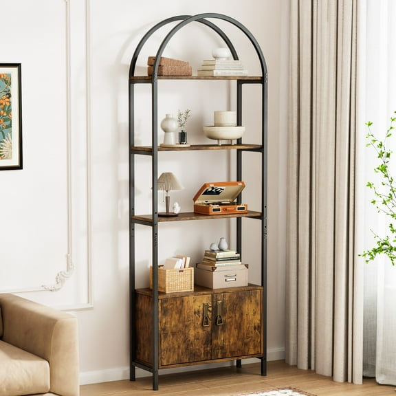 Ktaxon Industrial 3 Tier Bookshelf with Cabinet, Wood and Metal Display Standing Storage for Living Room Study, Rustic Brown
