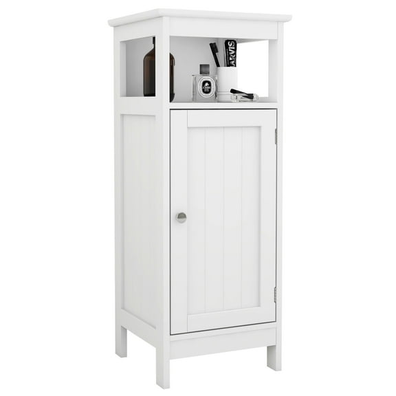 Ktaxon Bathroom Floor Cabinet Side Storage Organizer Cabinet with Cupboard and Open Shelf for Living Room Bedroom Kitchen Office Home, White