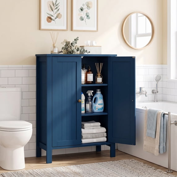 Ktaxon Bathroom Floor Cabinet Storage with 2 Doors and Adjustable Shelves, Navy Blue Finish
