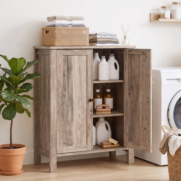 Ktaxon Bathroom Floor Cabinet Storage with 2 Doors and Adjustable Shelves, Washed Gray Finish