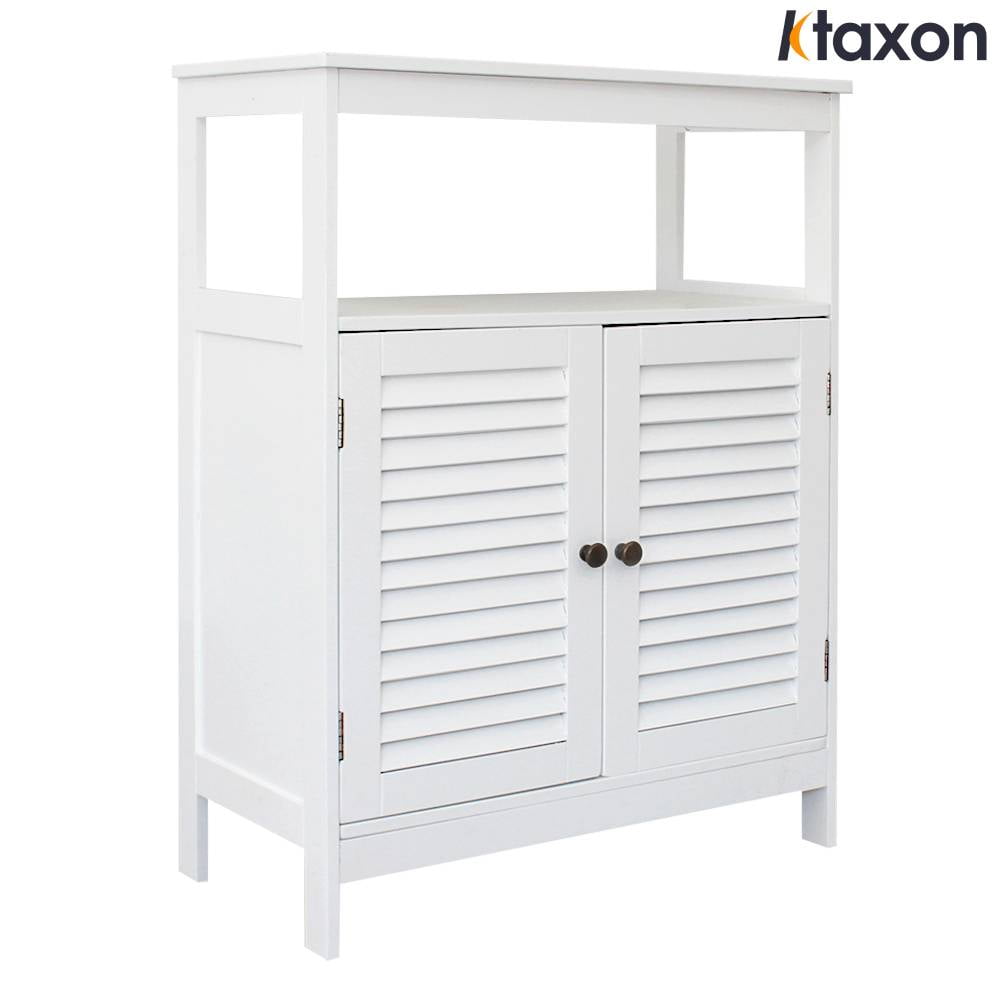 FCH Ktaxon Bathroom Floor Cabinet, Wooden Storage Cupboard with 2 Shutter Doors & Adjustable Shelf, White