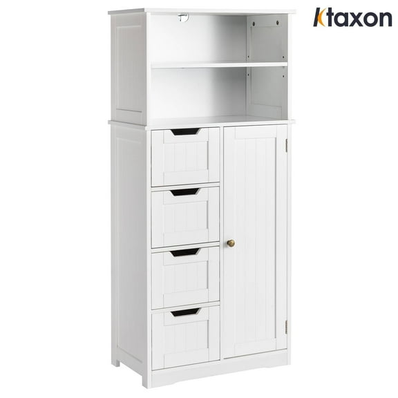 Ktaxon Bathroom Floor Cabinet with 4 Drawers 1 Cupboard & 2 Adjustable Shelves for Kitchen Living Room, White
