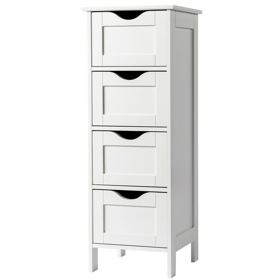 Ktaxon Bathroom Floor Storage Cabinet with 4 Drawers, Small Cabinet for Bedroom Kitchen, MDF White