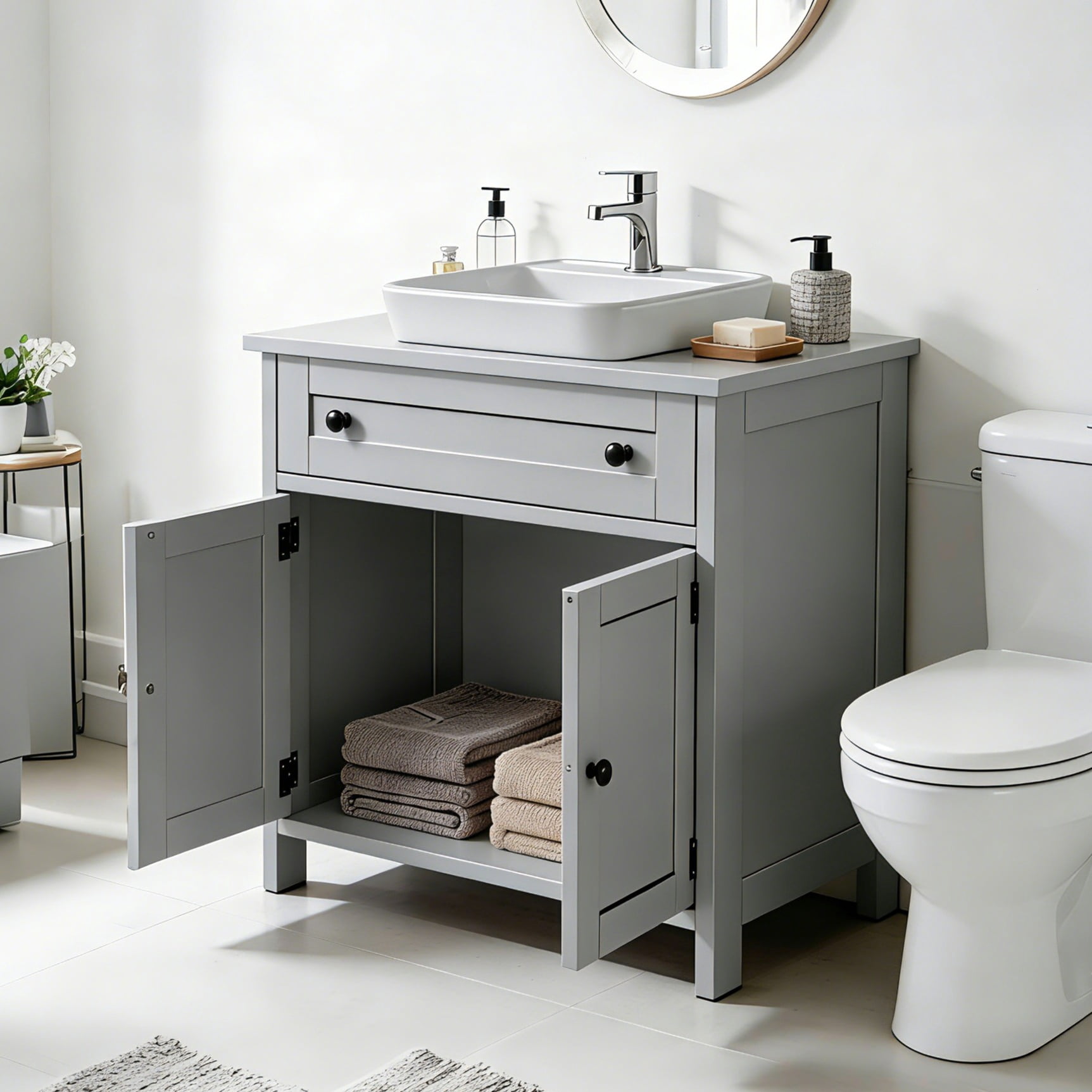 Ktaxon Bathroom Vanity Cabinet, Under Sink Pedestal w/ One Drawer and Two Doors, Wall - mounted Drainage, Gray