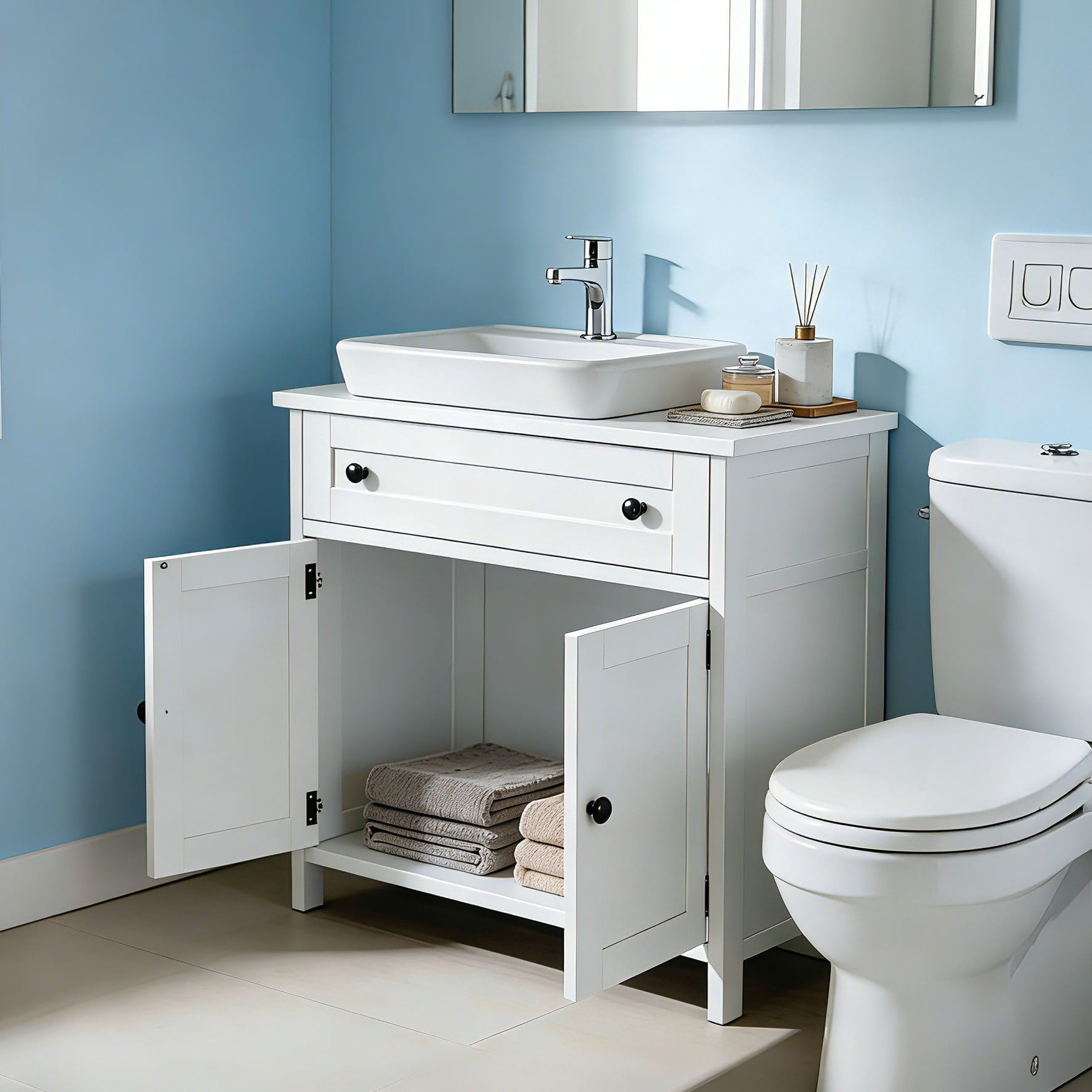 Ktaxon Bathroom Vanity Cabinet, Under Sink Pedestal w/ One Drawer and Two Doors, Wall - mounted Drainage, White