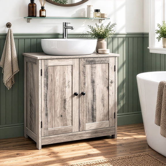 Ktaxon Bathroom Vanity Under Sink Pedestal with 2 Doors, Basin Cabinet with Adjustable Shelf, Washed Gray
