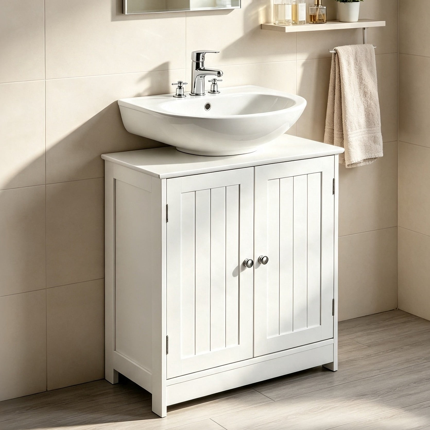 Ktaxon Bathroom Vanity Under Sink Pedestal with 2 Doors, Basin Cabinet with Adjustable Shelf, White