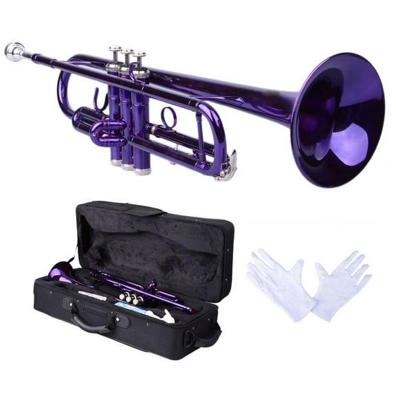 Ktaxon Bb Beginner School Band Trumpet with Mouthpiece Case Blue Green Purple