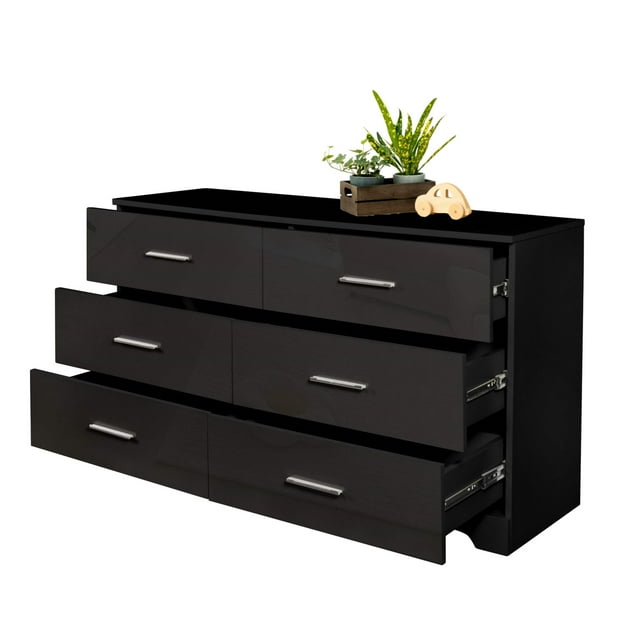 Ktaxon Easy Assemble 6Drawer Wooden Dresser, Simple Black Storage