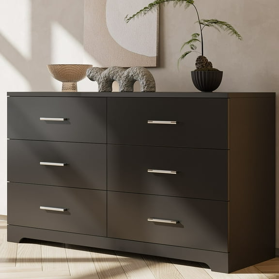 Ktaxon Bedroom Dresser with 6 Drawers, Wooden Double Dresser for Entryway, Wide Storage Cabinet for Living Room, Black