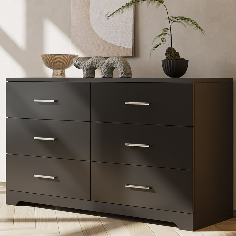 Ktaxon Bedroom Dresser with 6 Drawers, Wooden Double Dresser, Wide Storage  Cabinet for Living Room and Entryway, Black - Walmart.com