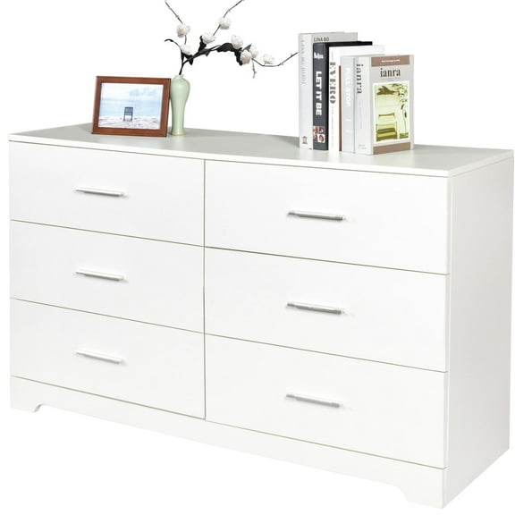 Ktaxon Bedroom Dresser with 6 Drawers, Wooden Double Dresser for Entryway, Wide Storage Cabinet for Living Room, White