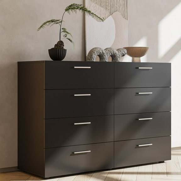 Ktaxon Bedroom Dresser with 8 Drawers, Wooden Double Dresser for Entryway, Wide Storage Cabinet for Living Room, Black