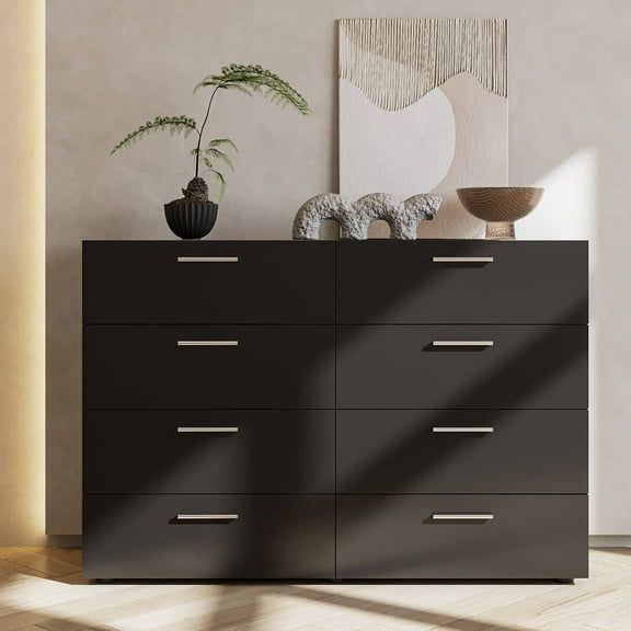 Ktaxon Bedroom Dresser with 8 Drawers, Wooden Double Dresser for Entryway, Wide Storage Cabinet for Living Room, Black