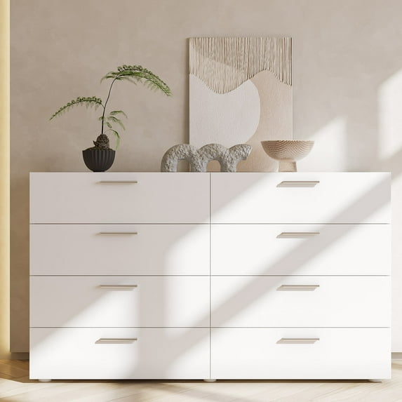 Ktaxon Bedroom Dresser with 8 Drawers, Wooden Double Dresser for Entryway, Wide Storage Cabinet for Living Room, White