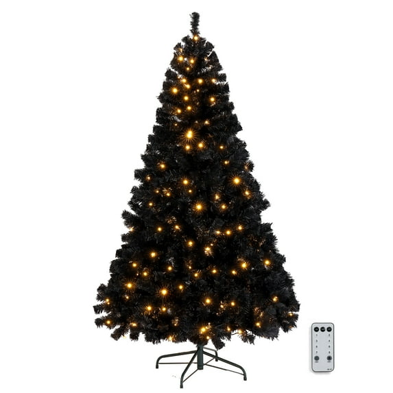 Ktaxon Black Christmas Tree 6ft Artificial Xmas Tree with 250 LEDs,Indoor Holidays Decoration,8 Modes