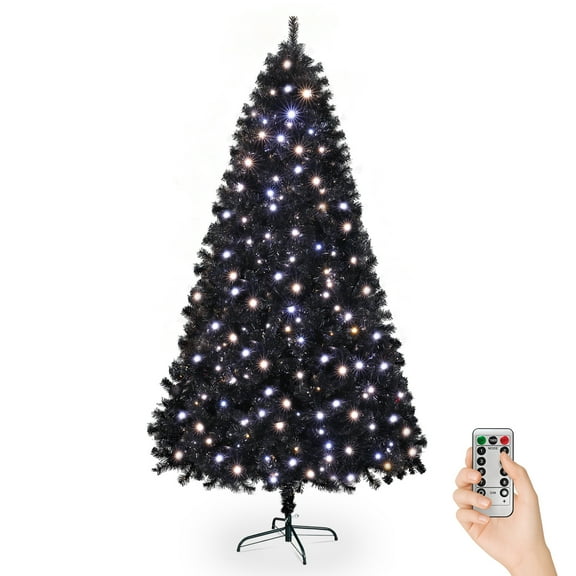 Ktaxon Black Christmas Tree Artificial Christmas Tree,7.5ft with 400 LED Xmas Tree,Remote Control for Indoor Holidays Decoration