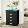 Ktaxon 5Drawer Black Dresser with LED Lights, Tempered Glass Top, Grid