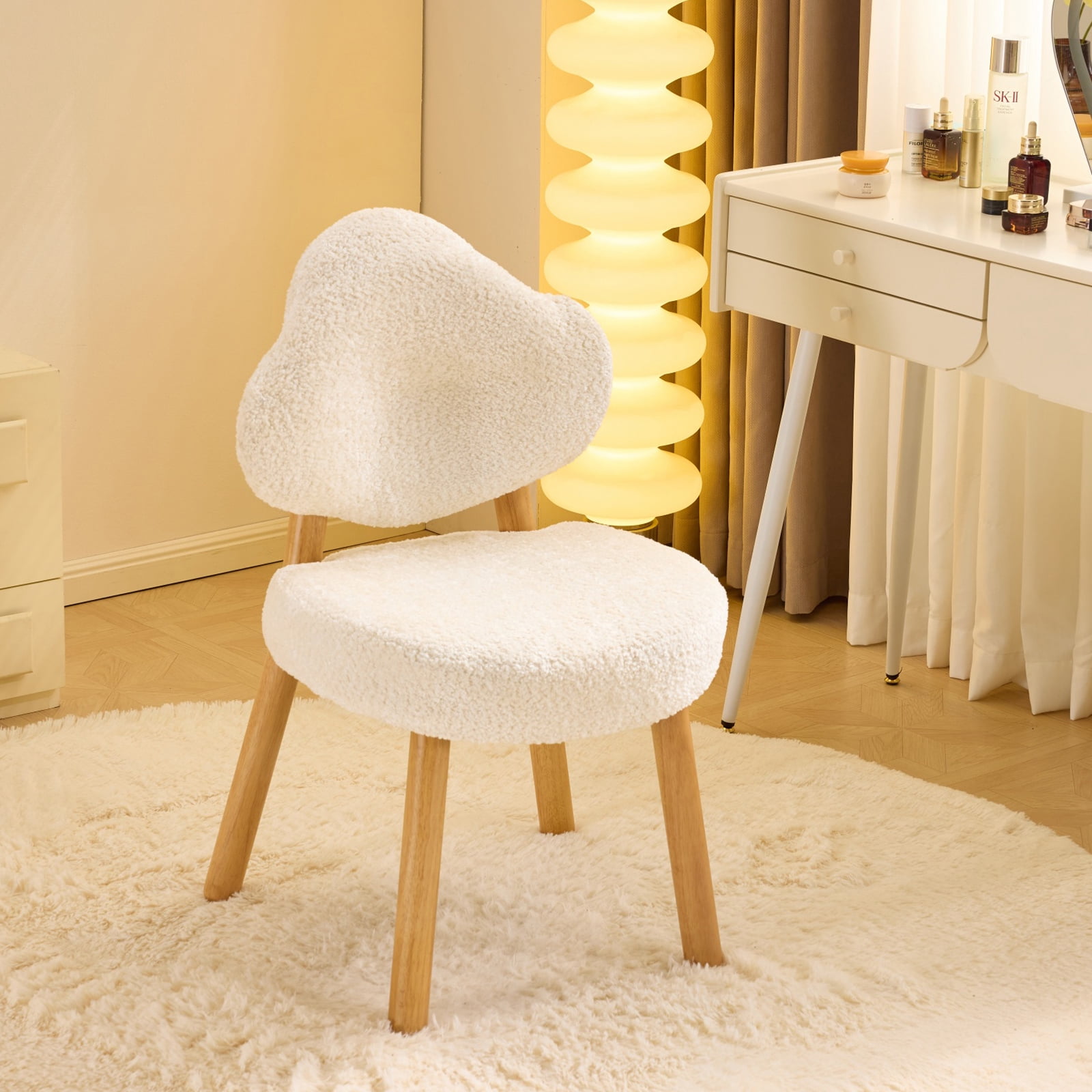 Ktaxon Blended Chenille Armless Vanity Chair Cloud Backrest Desk Chair, Rubber Wood Makeup Chair for Bedroom Living Room Office Reading Room Beige