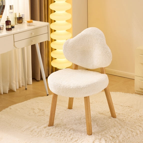 Ktaxon Blended Chenille Armless Vanity Chair Cloud Backrest Desk Chair, Rubber Wood Makeup Chair for Bedroom Living Room Office Reading Room Beige