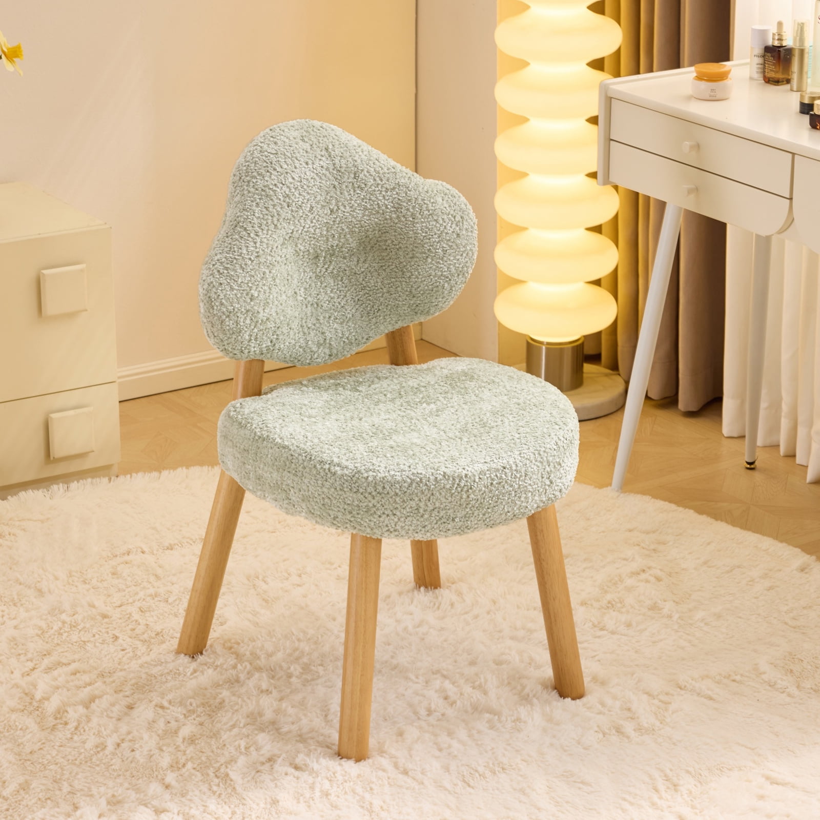 Ktaxon Blended Chenille Armless Vanity Chair Cloud Backrest Desk Chair, Rubber Wood Makeup Chair for Bedroom Living Room Office Reading Room Green
