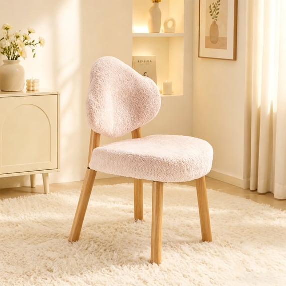 Ktaxon Blended Chenille Armless Vanity Chair Cloud Backrest Desk Chair, Rubber Wood Makeup Chair for Bedroom Living Room Office Reading Room Pink