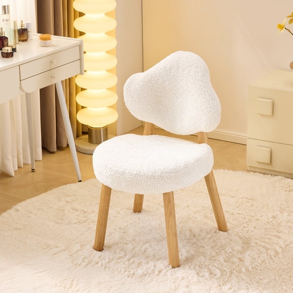 Ktaxon Blended Chenille Armless Vanity Chair Cloud Backrest Desk Chair, Rubber Wood Makeup Chair for Bedroom Living Room Office Reading Room White