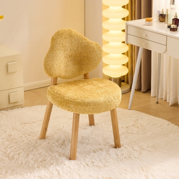 Ktaxon Blended Chenille Armless Vanity Chair Cloud Backrest Desk Chair, Rubber Wood Makeup Chair for Bedroom Living Room Office Reading Room Yellow