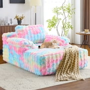 Ktaxon 68" Lounge Chair, Bubble Fleece Fabric Sofa Bed, Boneless Sleeper Chaise with Removable Backrest & Pillow-Top Armrests for Living Room Rainbow Color