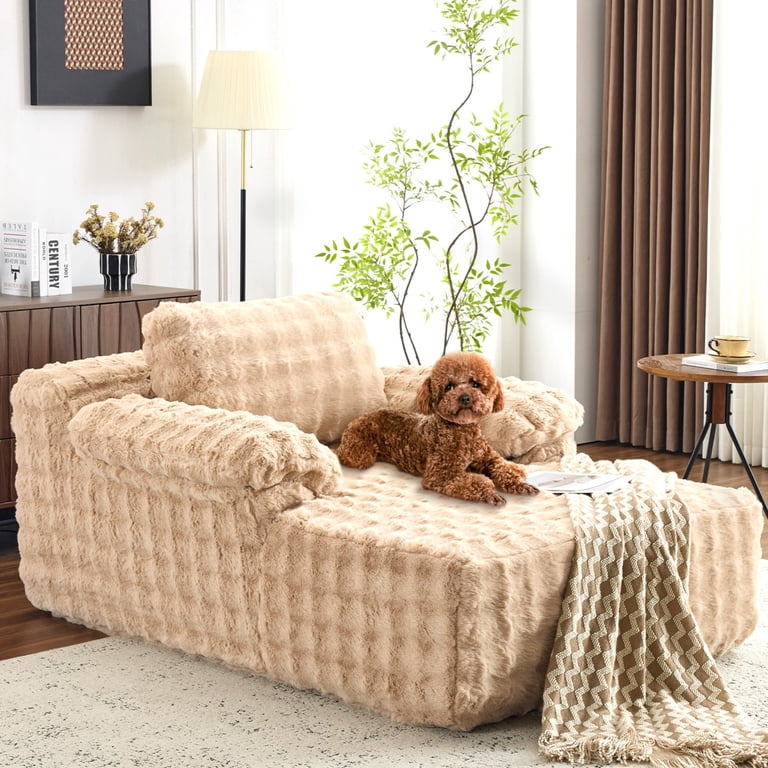 Ktaxon, Lounge Chair, 68inch, Bubble Fleece Fabric Beige