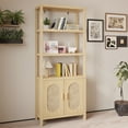 thumbnail image 1 of Ktaxon Bookshelf, 71" H Bookcase with 2 Rattan Doors and 4 Shelves, Farmhouse Standing Storage Cabinet for Living Room, Bedroom, Office, Study, Brown, 1 of 10